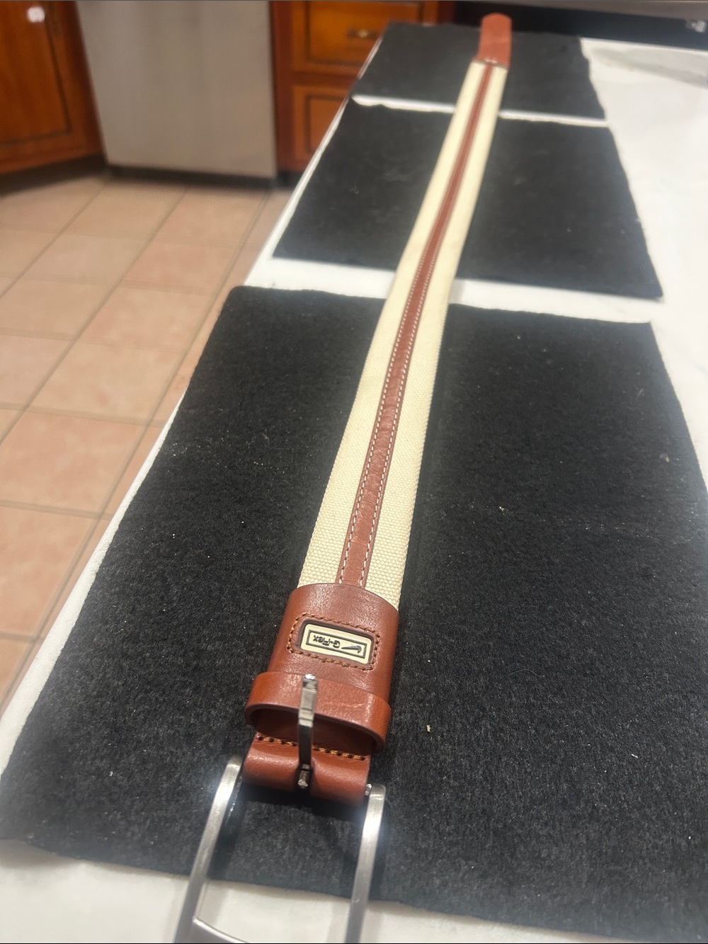 41 inches Men's Canvas and Brown Leather Belt Bag Strap - Brown/Cream